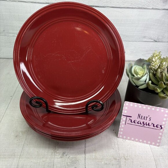 Mainstays RAINFOREST RED SEDONA Embossed Ring Stoneware Dinner Plates Set of 4 - Picture 1 of 16